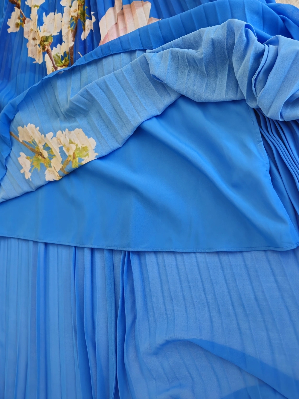 Ted Baker London Melma Blue Floral Pleated Off-Shoulder High-Low Maxi Dress - Picture 10 of 15